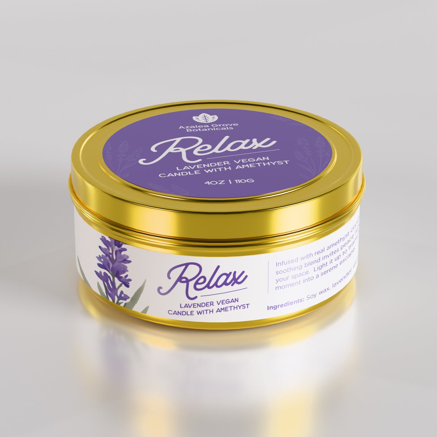 "Relax" Lavender Vegan Candle with Amethyst